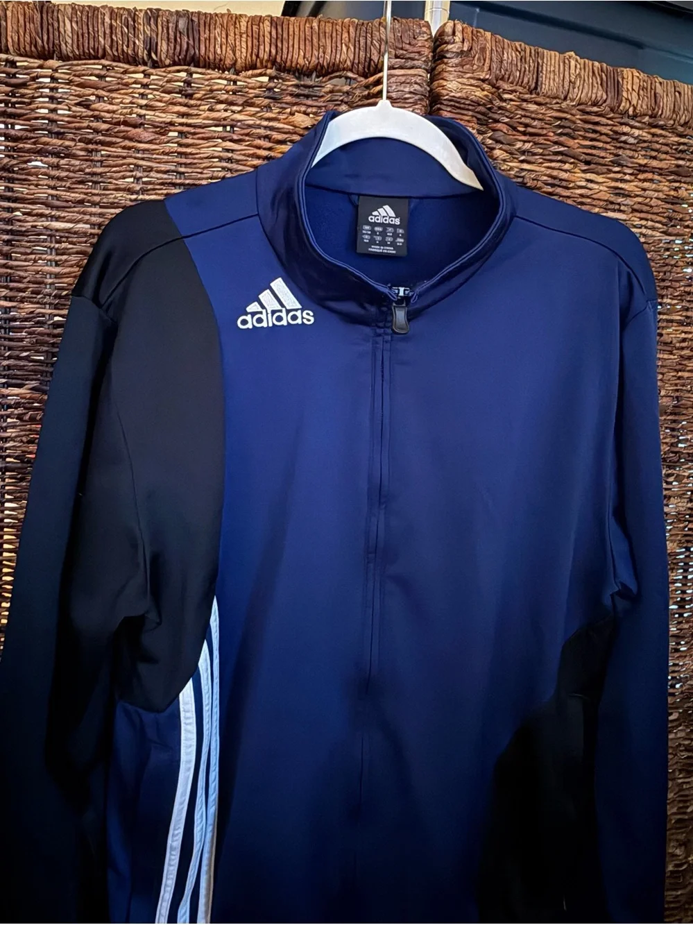 adidas Tracksuit Jacket Full Zip Three Stripe Logo Navy and Black Size L